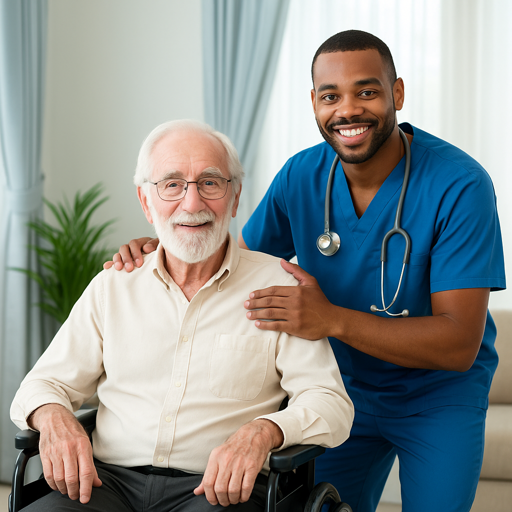 Professional caregiver providing compassionate care to senior in DuPage County home